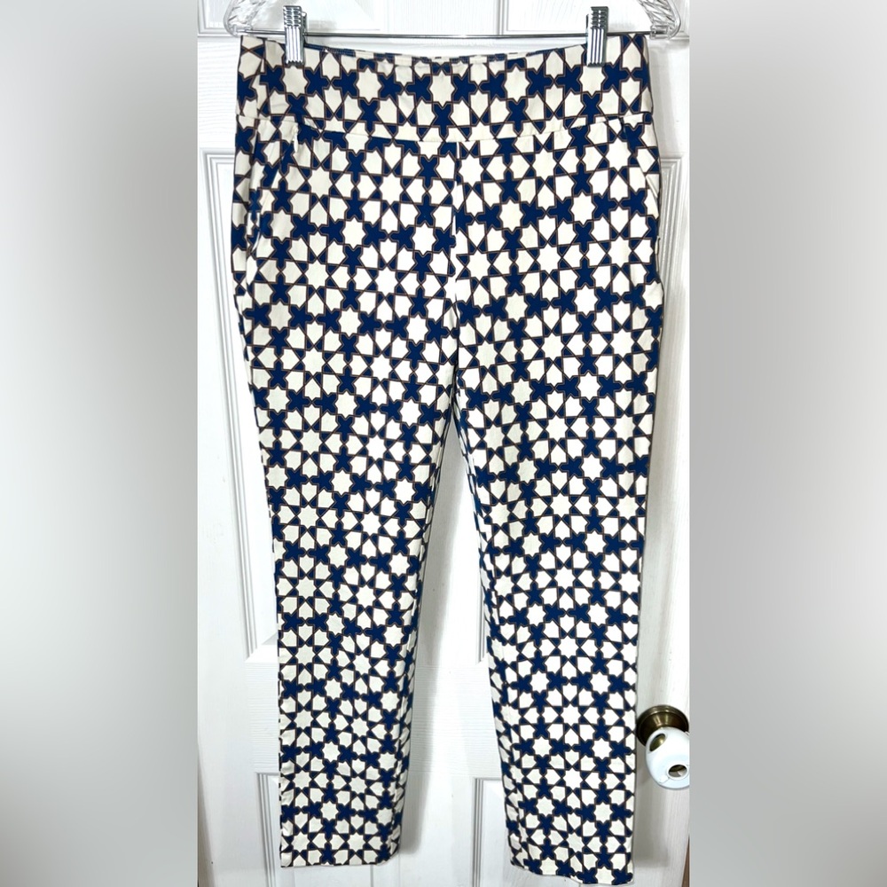 (NWOT)Soft Surroundings Pants Patterned Blue/Ivory/Gold Straight Leg Mid Rise S